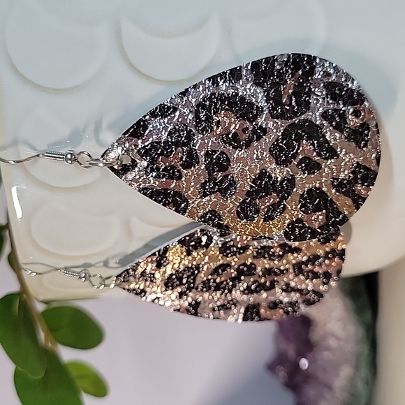 Animal Print Metallic Drop Earrings - Picture 2 of 4